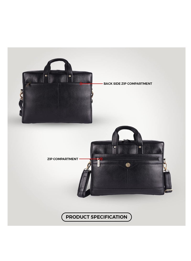 HAMMONDS FLYCATCHER Laptop Bag for Men - Leather Office Bag with Multiple Compartments - Fits 14/15.6/16 Inch Laptop Bag - Messenger and Shoulder Bag for Travel - Water Resistant - Black  - Image 3