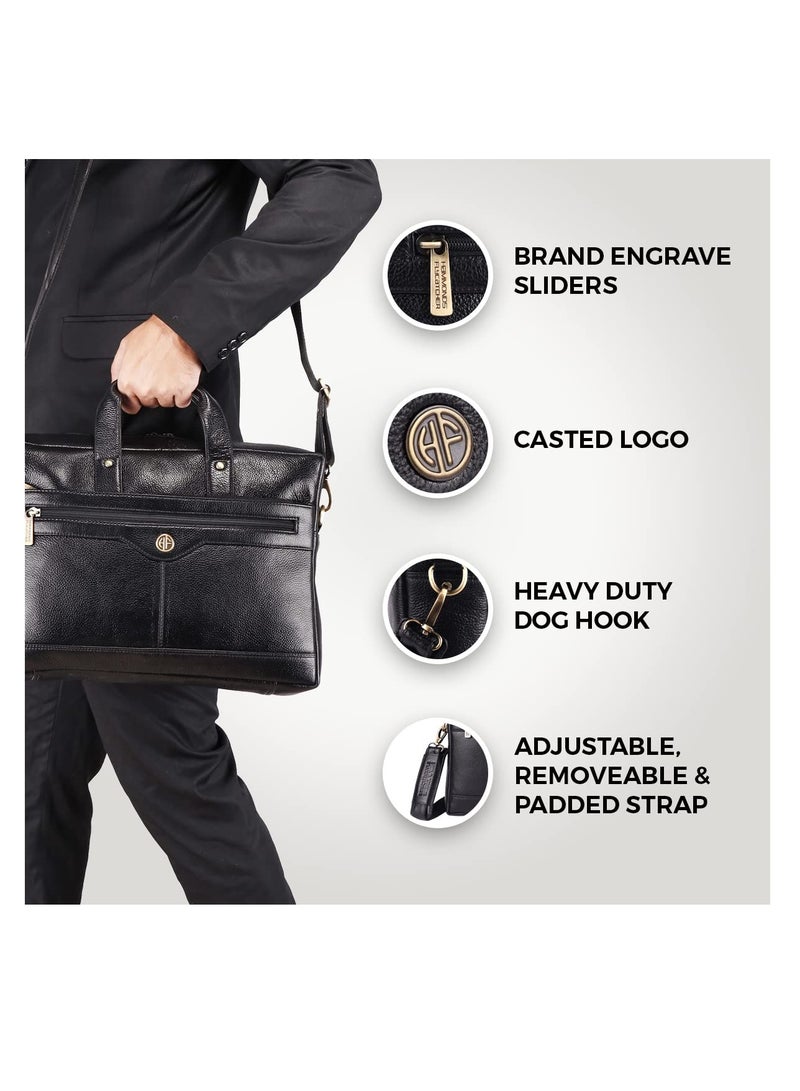 HAMMONDS FLYCATCHER Laptop Bag for Men - Leather Office Bag with Multiple Compartments - Fits 14/15.6/16 Inch Laptop Bag - Messenger and Shoulder Bag for Travel - Water Resistant - Black  - Image 5