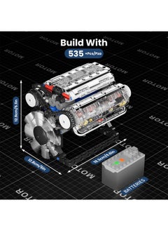 mould king 10088 V8 Engine Model Kit Build Your Own Stem Mini V8 Model Engine Building Blocks Sets That Works For Adults & Kids Age 14+, 535Pcs  - Image 2