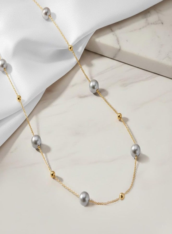 Peora Beads Studded Gold Plated Fancy Chain Necklace Jewellery for Women & Girls - Image 3