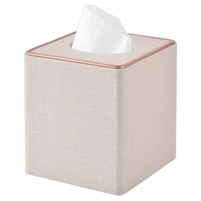 LINEN SQUARE TISSUE BOX COVERCUBE TISSUE BOX HOLDEREXCELLENT ROSEGOLD LEATHER DECORATIONTABLE NAPKIN CASE DISPENSERFACIAL TISSUES ORGANIZER WITH MAGNETIC BOTTOM FOR HOME OFFICE CARBEIGE