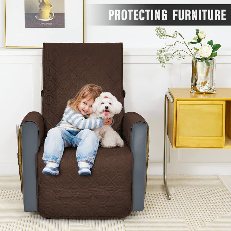 SOFTOWN SOFTOWN Recliner Chair Cover Sofa Slipcover NonSlip Chair Couch Cover Machine Washable Furniture Protector with Straps for Dogs Brown 23inch Recliner - Image 3