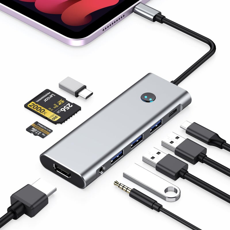 BKELHS USB C HUB for iPad Pro Adapter 4K 60Hz HDMI, 100W PD, SD/TF Card Reader, 3 USB A Port, 3.5mm Audio Jack, 9 in 1 USB C Dock for iPad Air/Galaxy Dex/Tablet/MacBook/iMac/iPhone 17/Steam Deck/HP/Dell - Image 1