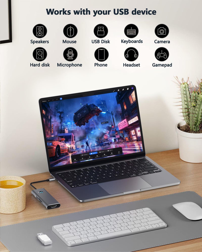 BKELHS USB C HUB for iPad Pro Adapter 4K 60Hz HDMI, 100W PD, SD/TF Card Reader, 3 USB A Port, 3.5mm Audio Jack, 9 in 1 USB C Dock for iPad Air/Galaxy Dex/Tablet/MacBook/iMac/iPhone 17/Steam Deck/HP/Dell - Image 3
