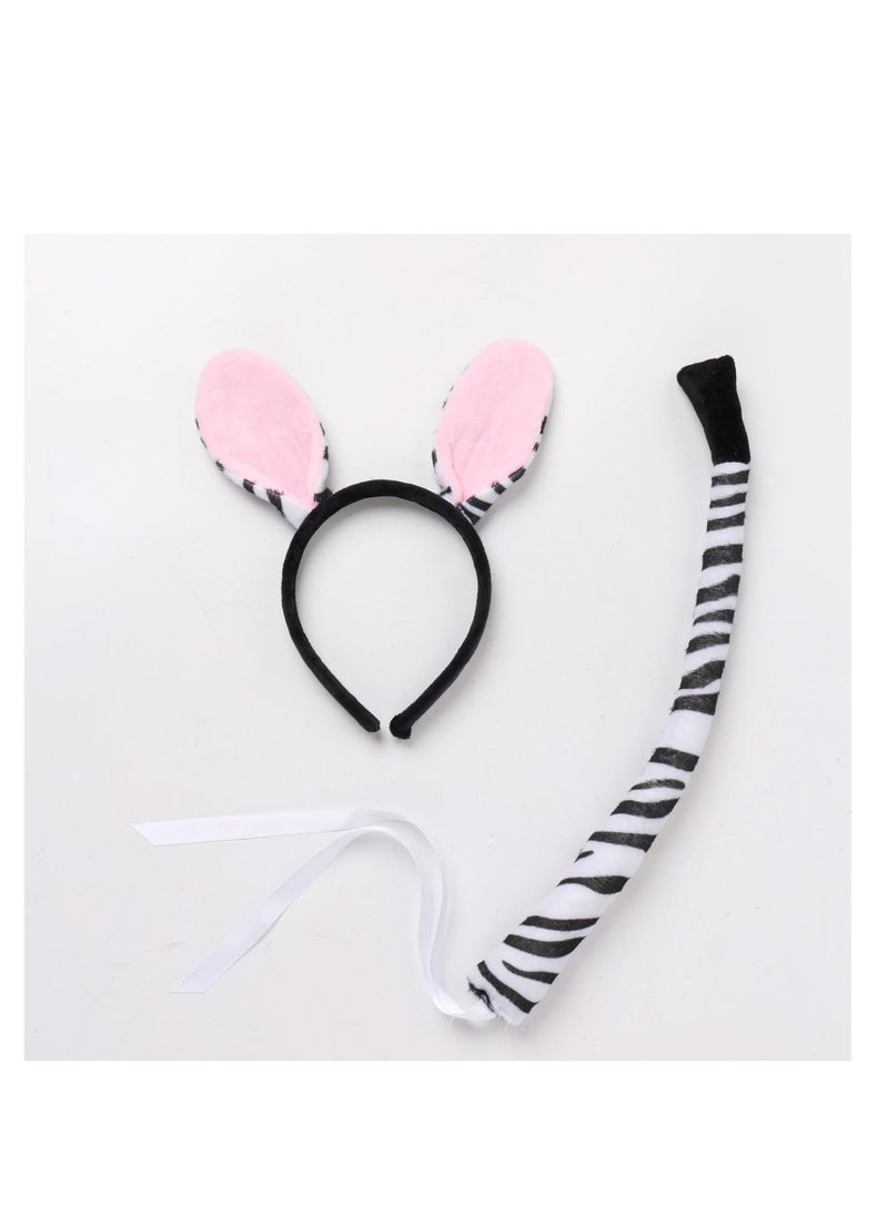 Generic - Lovely Zebra Animals Costume, Zebra Tutu Skirt Ear Headband Tail, Suitable for Baby Birthday Party Cosplay Dress (1-2T, Pink) - Image 1