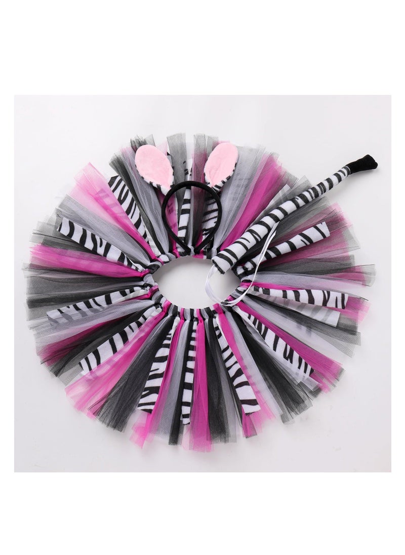 Generic - Lovely Zebra Animals Costume, Zebra Tutu Skirt Ear Headband Tail, Suitable for Baby Birthday Party Cosplay Dress (1-2T, Pink) - Image 1