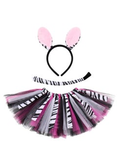 Lovely Zebra Animals Costume, Zebra Tutu Skirt Ear Headband Tail, Suitable for Baby Birthday Party Cosplay Dress (1-2T, Pink)