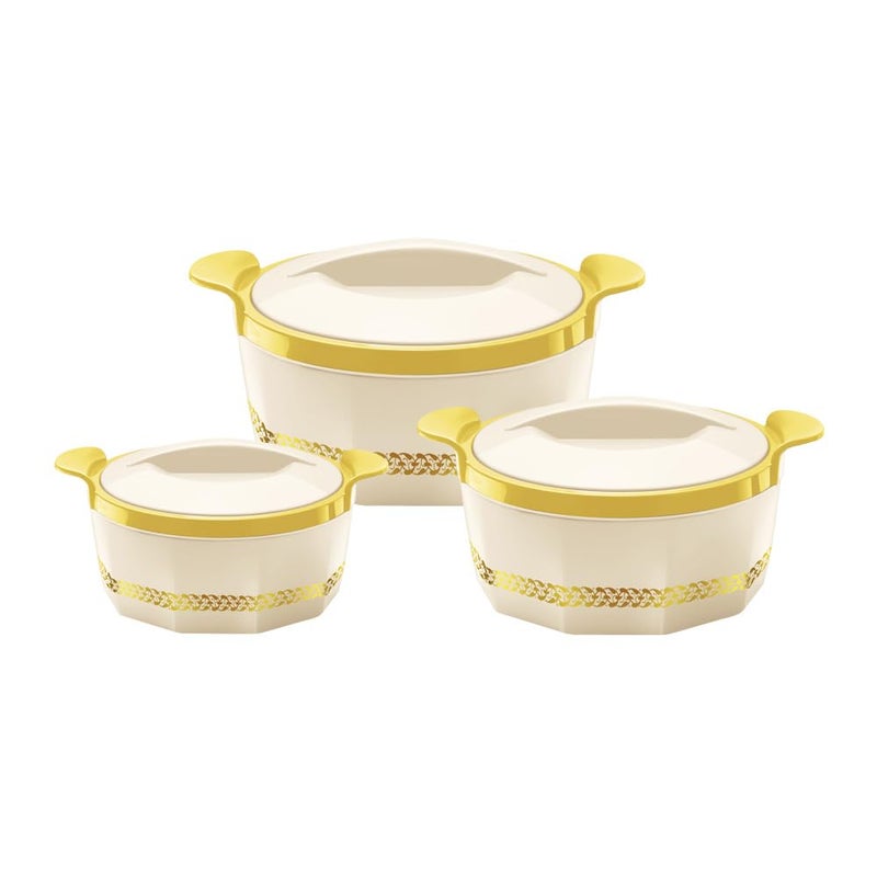 SQ Professional Fionna Insulated Hot Pot Set 3pc Food Pot Insulated Casserole Serving Dish Set with Lid Thermal Food Container Keep Food Warm  Cold 11525L Beige