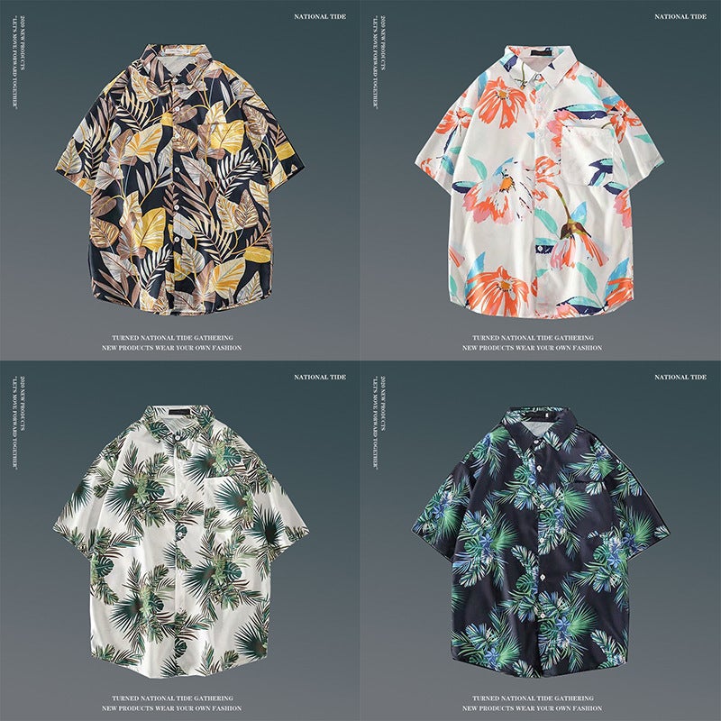 Japanese Style Ins Hong Kong Style Summer Short-Sleeved Floral Shirt Men'S Retro Loose Shirt For Hawaiian Beach Couples Women'S Loose Shirt - Image 2