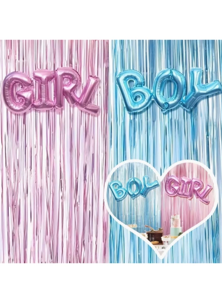 4pcs Gender Reveal Blue and Pink Letter with Blue and Pink Party Background Foil Balloon Set, Suitable for Birthday Party Decorations - Image 2