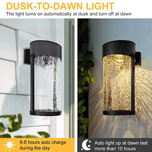 SUNNYPARK Solar Outdoor Wall Lights Fixture Set of 2 Porch Lights Crackled Glass Diffuser with Warm White LED - Image 5