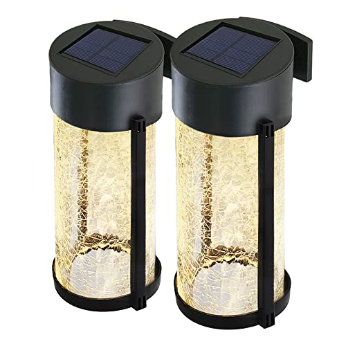 SUNNYPARK Solar Outdoor Wall Lights Fixture Set of 2 Porch Lights Crackled Glass Diffuser with Warm White LED - Image 2