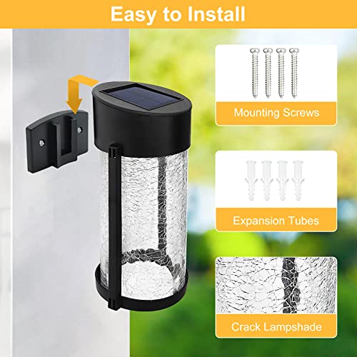 SUNNYPARK Solar Outdoor Wall Lights Fixture Set of 2 Porch Lights Crackled Glass Diffuser with Warm White LED - Image 4