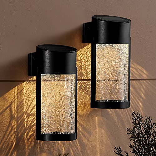 SUNNYPARK Solar Outdoor Wall Lights Fixture Set of 2 Porch Lights Crackled Glass Diffuser with Warm White LED - Image 1