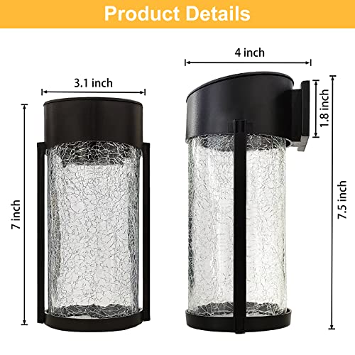 SUNNYPARK Solar Outdoor Wall Lights Fixture Set of 2 Porch Lights Crackled Glass Diffuser with Warm White LED - Image 3