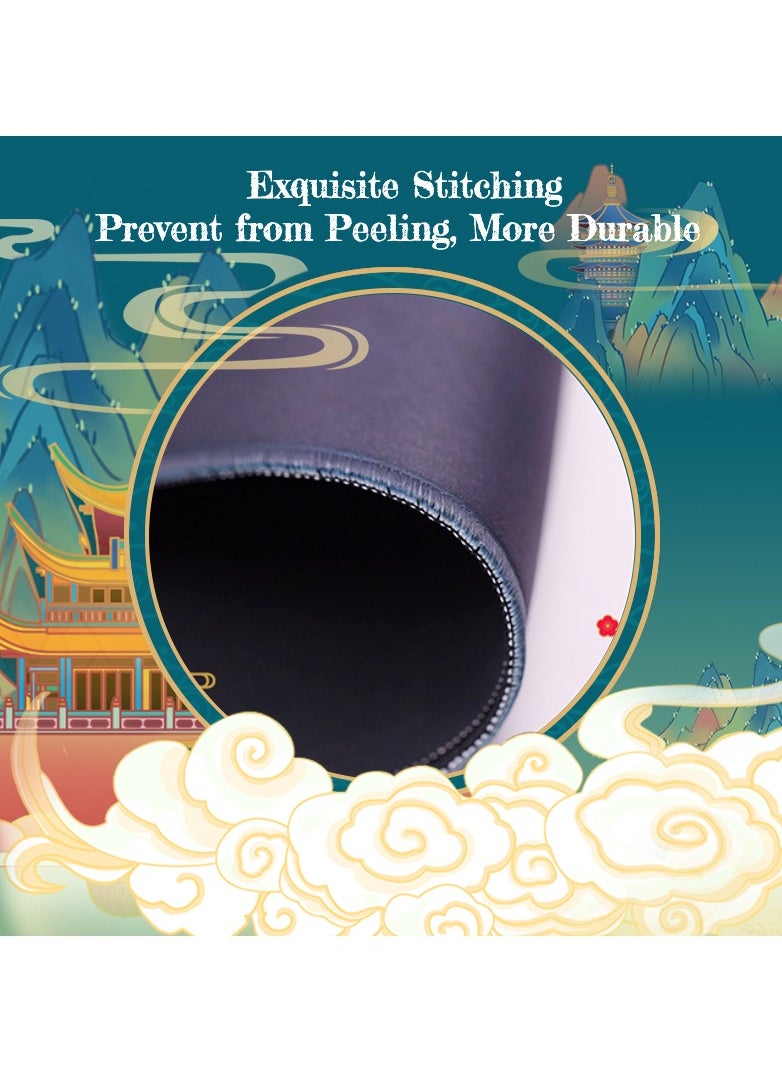 Mistyblue - Extended Gaming Mouse Pad, Chinese Element Large Desk Pad Mat Non-Slip Rubber Base with Stitched Edges(35.4x15.7in), Waterproof Computer Keyboard Desk Pad for Work, Game, Office, Home - Image 1