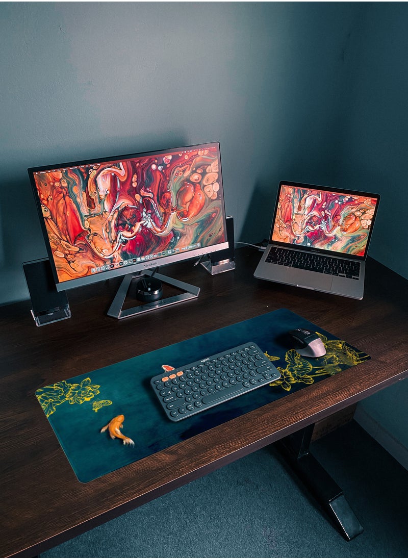 Mistyblue - Extended Gaming Mouse Pad, Chinese Element Large Desk Pad Mat Non-Slip Rubber Base with Stitched Edges(35.4x15.7in), Waterproof Computer Keyboard Desk Pad for Work, Game, Office, Home - Image 1
