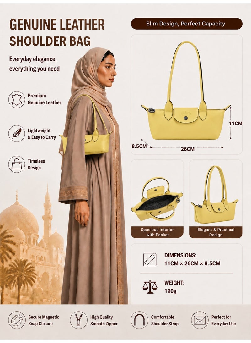 Mini Baguette Shoulder Bag, Pastel Yellow Faux Leather - Image 1