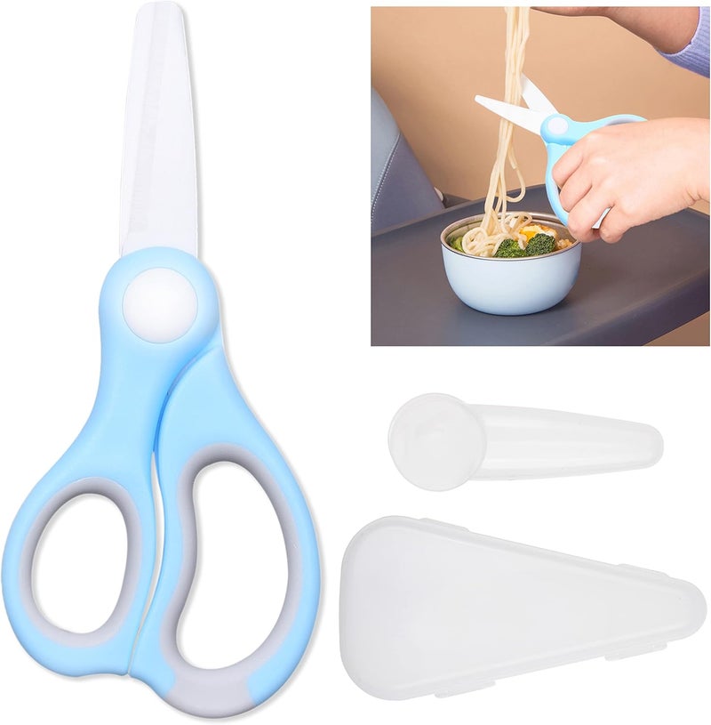 Kare Kind Kare  Kind Ceramic Baby Food Scissors  Blue  With Dust Cover and Storage Case  Cut Baby Food Easily  Ideal for Noodles Meat Chicken Veggies and Fruits Blue  1 Pack - Image 1