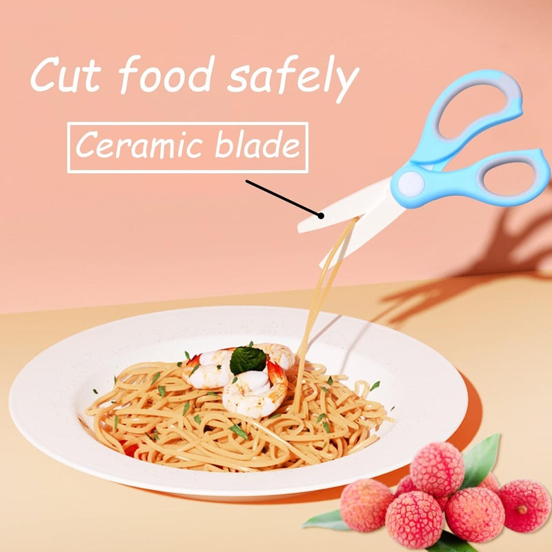 Kare Kind Kare  Kind Ceramic Baby Food Scissors  Blue  With Dust Cover and Storage Case  Cut Baby Food Easily  Ideal for Noodles Meat Chicken Veggies and Fruits Blue  1 Pack - Image 4