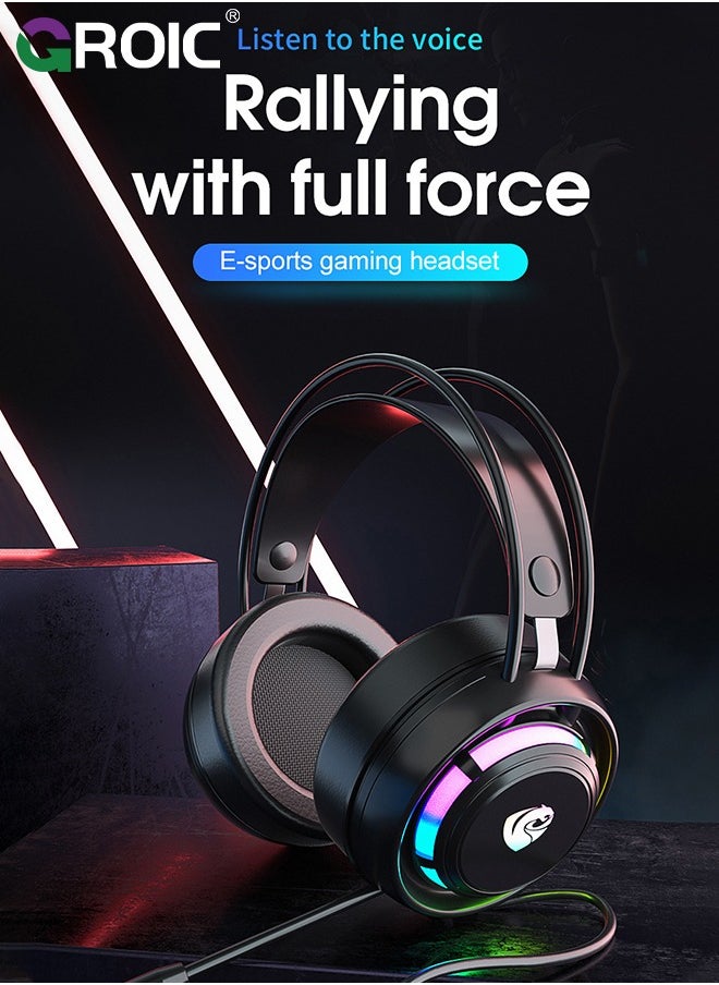 GROIC PC Headset with Dynamic Sensory & Noise-Cancelling Mic, 7.1 Surround Sounds, Mute Controls, LED Light, RGB Light for WFH PC, Laptop, Mac  - Image 2