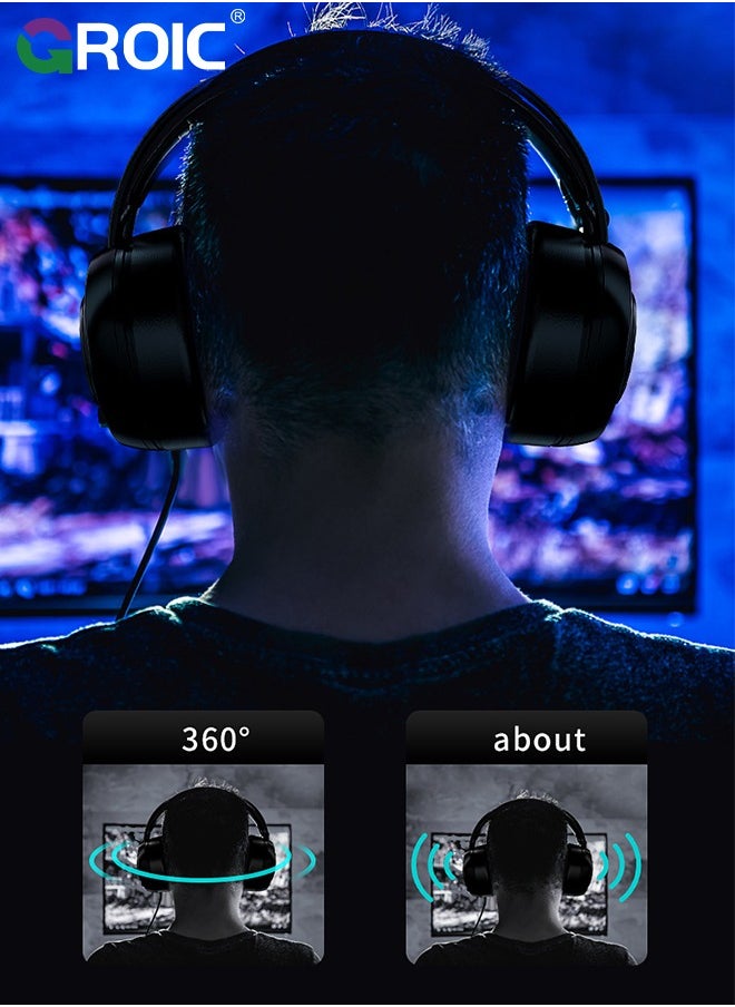 GROIC PC Headset with Dynamic Sensory & Noise-Cancelling Mic, 7.1 Surround Sounds, Mute Controls, LED Light, RGB Light for WFH PC, Laptop, Mac  - Image 4