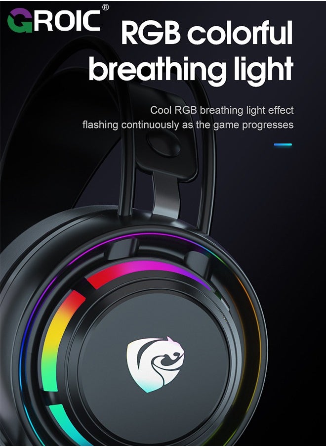 GROIC PC Headset with Dynamic Sensory & Noise-Cancelling Mic, 7.1 Surround Sounds, Mute Controls, LED Light, RGB Light for WFH PC, Laptop, Mac  - Image 5