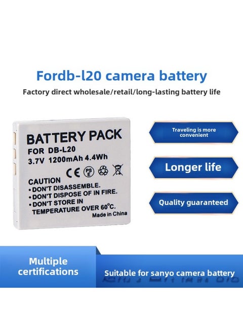 Applicable To Sanyo DB-L20 Camera Battery DMC-C1 CA65 E60 CG6 CA6 DMX-CA8 CG9-Standard Capacity:1200mAH