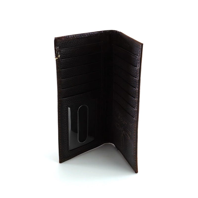 ARIAT Men's Rodeo Wallet, Medium Brown Distressed Leather with Embossed Overlay and Ivory Trim, Silver Logo Concho - Image 4