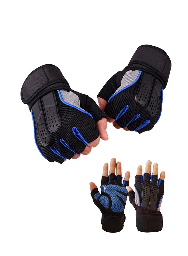 Aurafly Weightlifting Gloves, Fitness Gloves for Men and Women, Cycling Gloves with Non-slip Silicone Wrist Rest Adjustable Velcro Strap, Suitable for Fitness Weightlifting Cycling (Blue) - Image 1