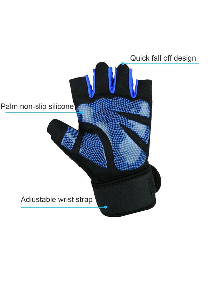 Aurafly Weightlifting Gloves, Fitness Gloves for Men and Women, Cycling Gloves with Non-slip Silicone Wrist Rest Adjustable Velcro Strap, Suitable for Fitness Weightlifting Cycling (Blue) - Image 3