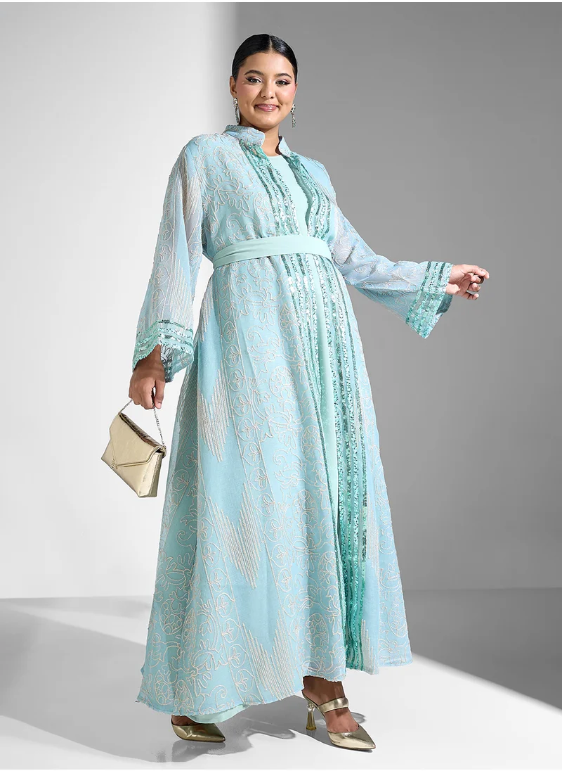 خزانة Plus size shawled collar open abaya