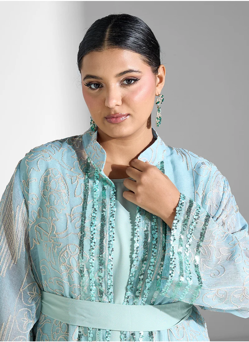 خزانة Plus size shawled collar open abaya