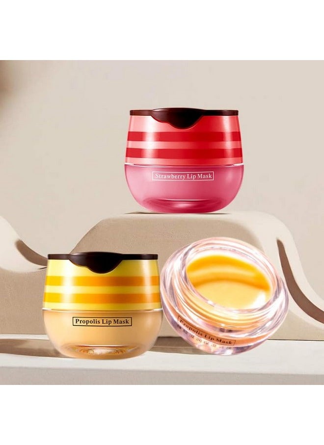 OUKPANE - 4 Pcs Bee Lip Balm Lip Mask Honey Pot, Honey & Strawberry Lip Mask Propolis Moisturizing Lip Balm Hydrating Prevention Dry And Cracked Lip Scrubs Exfoliator,Reduces Lip Lines. - Image 1