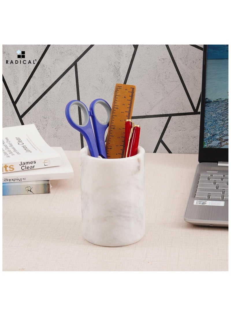 RADICALn White Marble Pen Holder | 4" Handmade Desk Organizer for Office, Home & School Supplies - Image 2