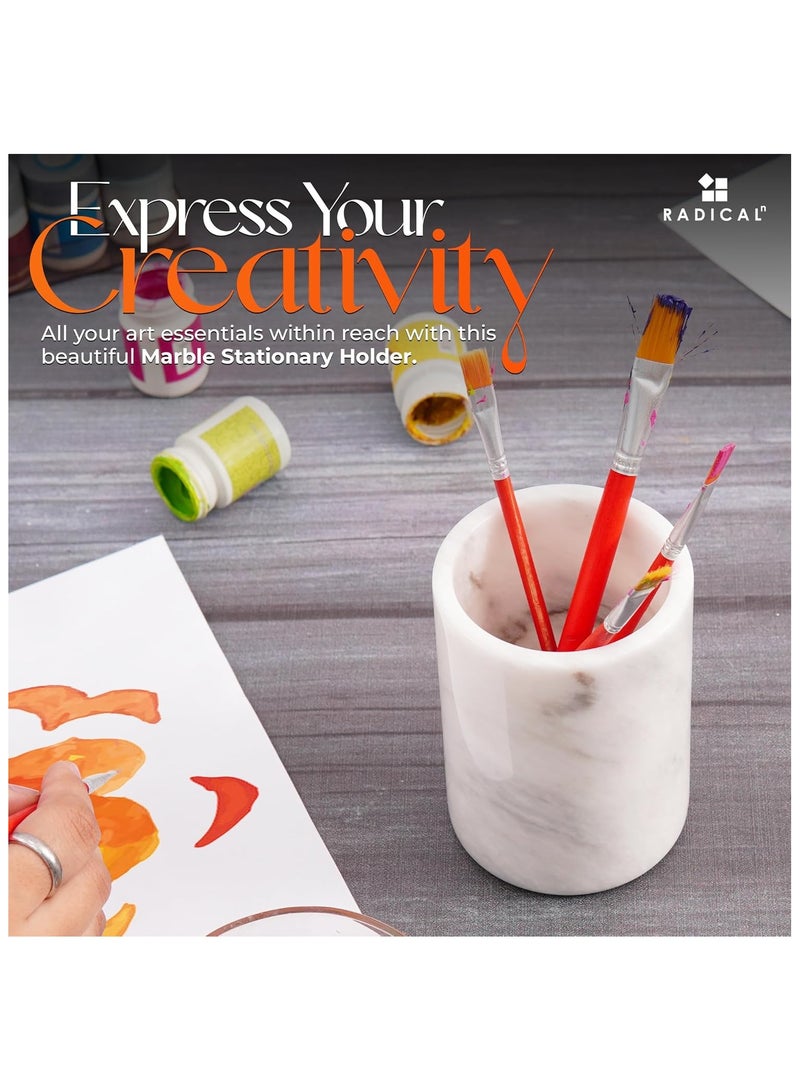RADICALn White Marble Pen Holder | 4" Handmade Desk Organizer for Office, Home & School Supplies - Image 3