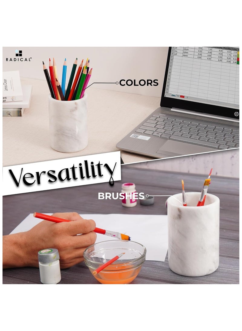 RADICALn White Marble Pen Holder | 4" Handmade Desk Organizer for Office, Home & School Supplies - Image 5