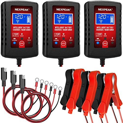 NEXPEAK 3Pack175Amp Car Battery Charger 6V and 12V Smart Fully Automatic Battery Charger Maintainer Trickle Charger Battery Desulfator for Car Lawn Mower Motorcycle Boat Marine Lead Acid Batteries - Image 1