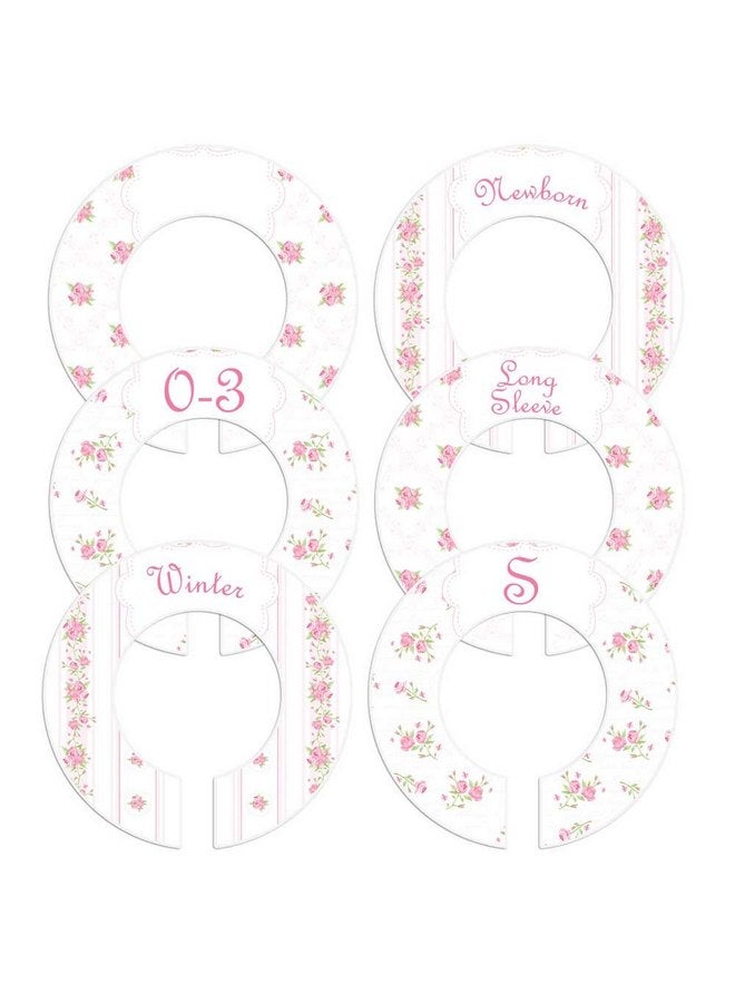 Closet Doodles 6 Baby Girl or Adult Clothing Size Closet Rod Divider Tags Pink Roses (1.5 Inch Rod) - Image 1