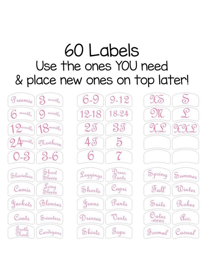 Closet Doodles 6 Baby Girl or Adult Clothing Size Closet Rod Divider Tags Pink Roses (1.5 Inch Rod) - Image 2