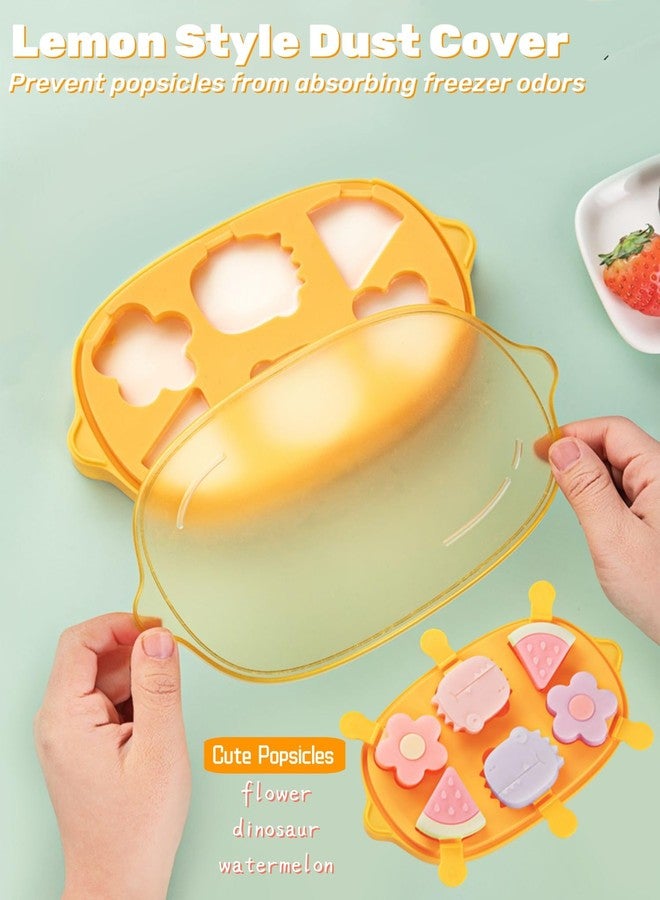 Zigihos Silicone Popsicle Molds, Cute Cartoon Animal Flower Friut Bunny Molds Reusable Cake Pop Mold Set with Lid and Stick, Easy Release BPA Free, Mini Size (Yellow-lemon(6 pieces)) - Image 5