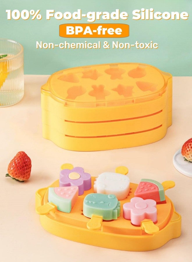 Zigihos Silicone Popsicle Molds, Cute Cartoon Animal Flower Friut Bunny Molds Reusable Cake Pop Mold Set with Lid and Stick, Easy Release BPA Free, Mini Size (Yellow-lemon(6 pieces)) - Image 2