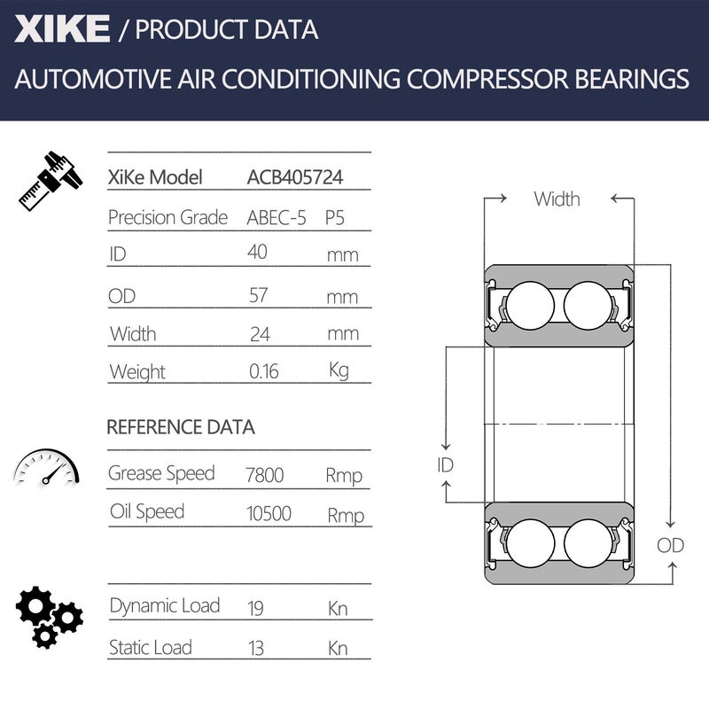 Xike 1 Pcs ACB 40x57x24mm Air Conditioning Clutch Bearing, High Speed and Durable Equivalent MT2329, 40BGO5S2G-2DS, 40BD4ST12DDUCG21ENSL. - Image 2
