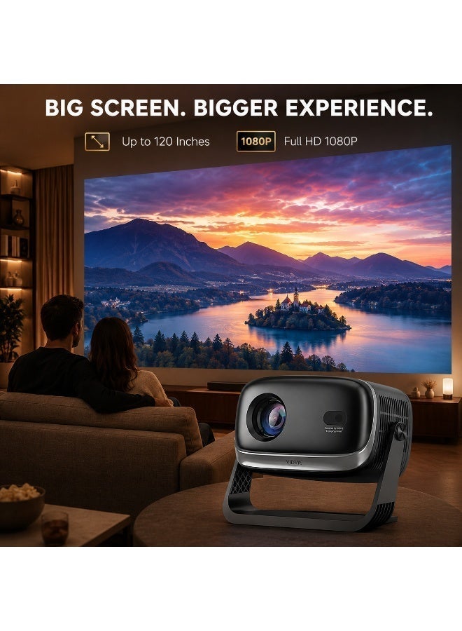 VIDVIE Full HD 1080P Smart Portable Projector | Android 12 with Built-in Netflix, Auto Focus & Auto Keystone, 120-Inch Display, Rotating Stand for Home Cinema, Gaming & Ceiling Projection – Black - Image 3
