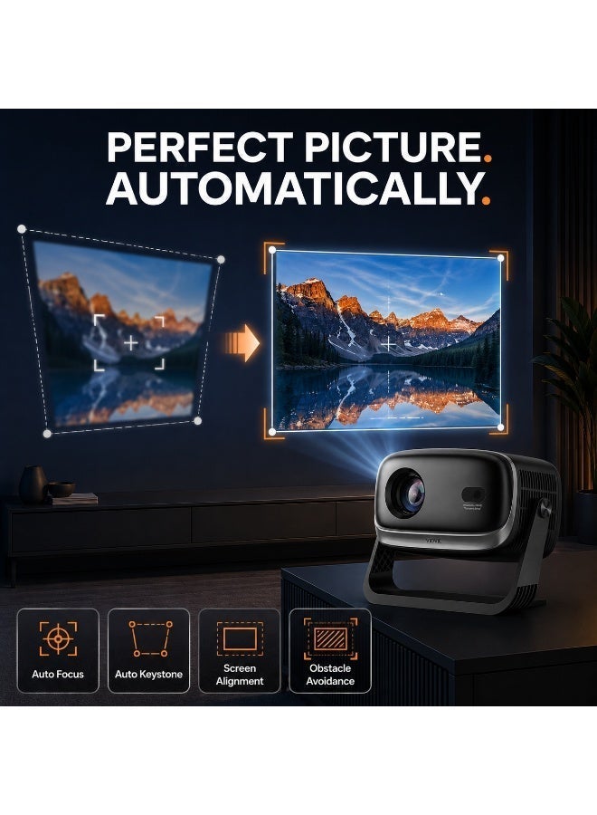 VIDVIE Full HD 1080P Smart Portable Projector | Android 12 with Built-in Netflix, Auto Focus & Auto Keystone, 120-Inch Display, Rotating Stand for Home Cinema, Gaming & Ceiling Projection – Black - Image 2