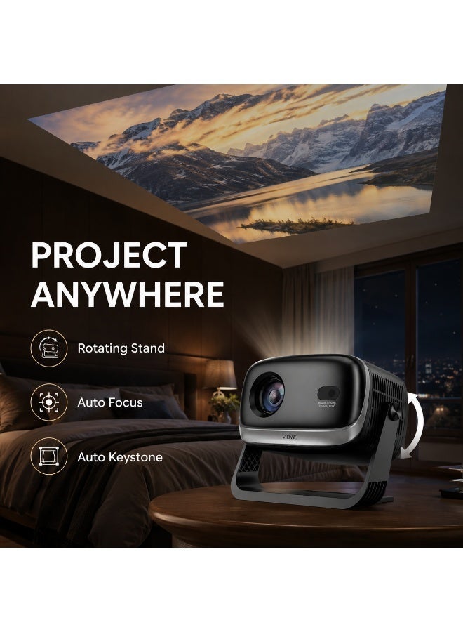 VIDVIE Full HD 1080P Smart Portable Projector | Android 12 with Built-in Netflix, Auto Focus & Auto Keystone, 120-Inch Display, Rotating Stand for Home Cinema, Gaming & Ceiling Projection – Black - Image 4