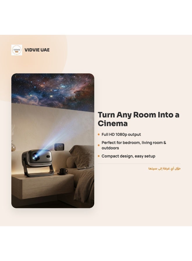 VIDVIE Full HD 1080P Smart Portable Projector | Android 12 with Built-in Netflix, Auto Focus & Auto Keystone, 120-Inch Display, Rotating Stand for Home Cinema, Gaming & Ceiling Projection – Black - Image 5