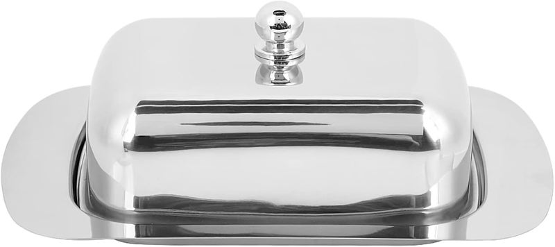 Stainless Steel Butter Cheese Dish Tray Box, Food Storage Container with Lid, Elegant Kitchen Decor for Butter Cheese Dessert, Durable Food Grade Stainless Steel, Smooth Edge Desig - Image 1
