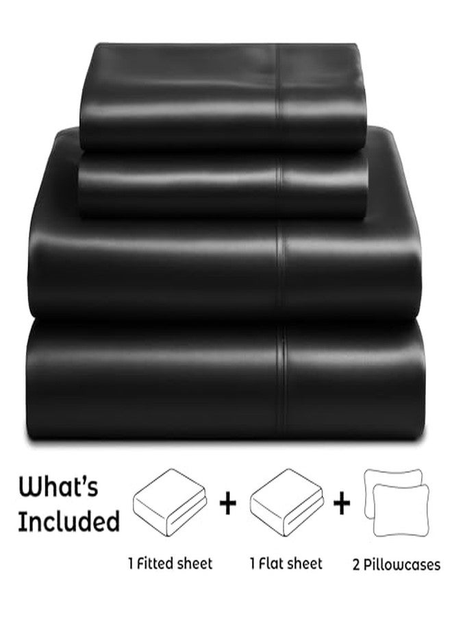 Pure Bedding Satin Sheets California King [4-Piece, Black] Luxury Silky Bed Sheets - Extra Soft 1800 Microfiber Sheet Set, Wrinkle, Fade, Stain Resistant - Deep Pocket Fitted Sheet, Flat Sheet, Pillow Cases - Image 5