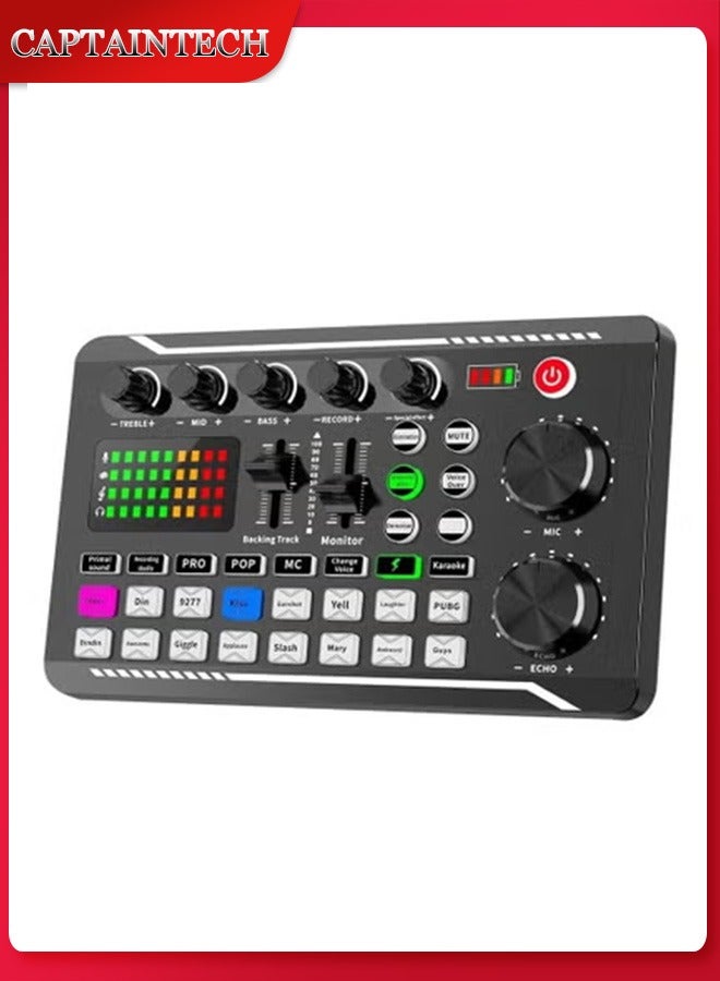 Captaintech F998 Sound Card with 16 Sound Effects Audio Recording Sound Mixer Audio Mixing Console Amplifier for Phone PC  - Image 1